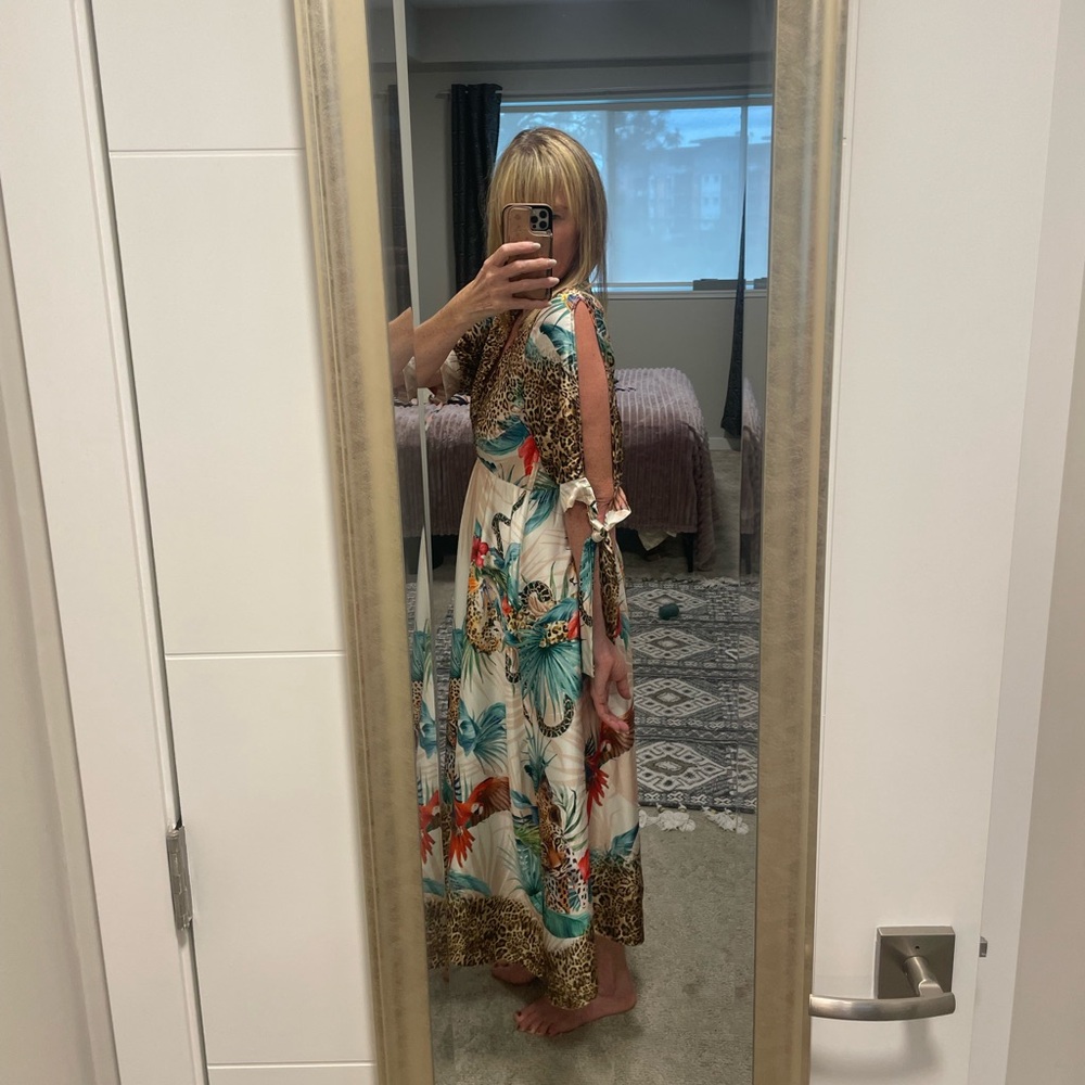 Floral Maxi Dress with Leopard Accents